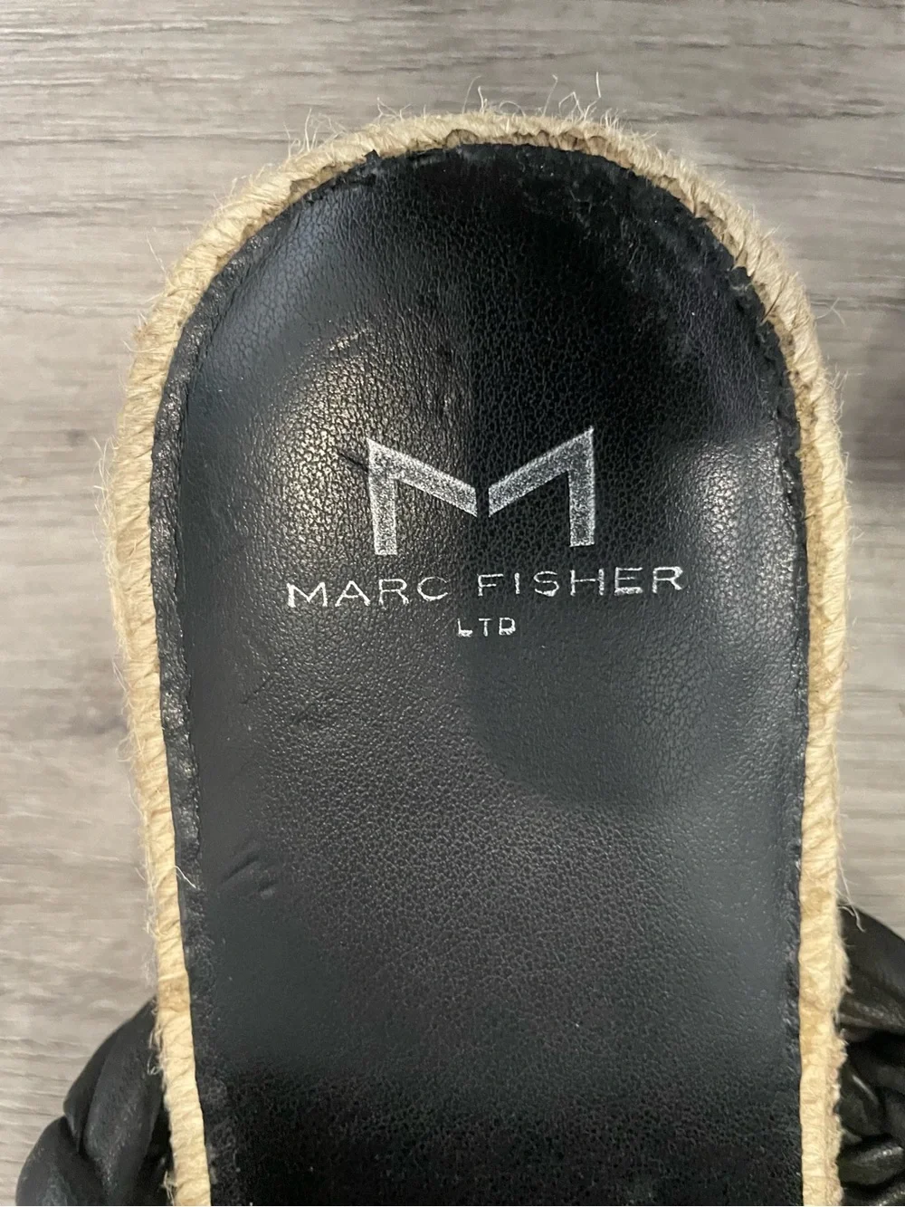 Marc Fisher black braided double-strap espadrille slides Size 6 1/2 M